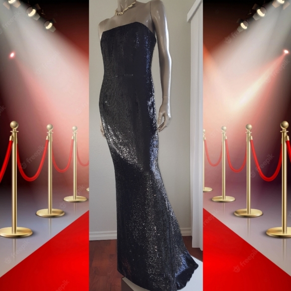 ^$11,000 OSCAR LA RENTA BLACK SILK SEQUIN RUNWAY RED CARPET GOWN W. BOLERO US 6 - Picture 9 of 16